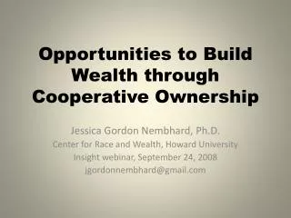 opportunities to build wealth through cooperative ownership