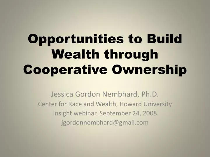 opportunities to build wealth through cooperative ownership