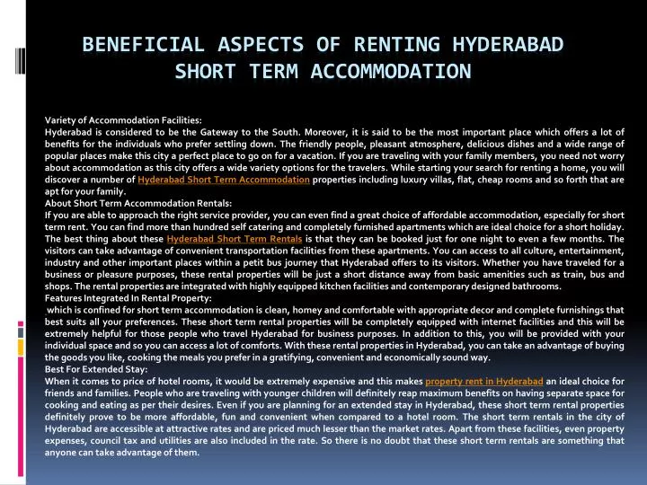 beneficial aspects of renting hyderabad short term accommodation