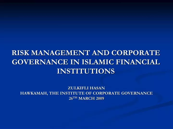risk management and corporate governance in islamic financial institutions
