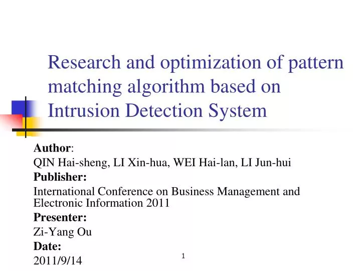 research and optimization of pattern matching algorithm based on intrusion detection system