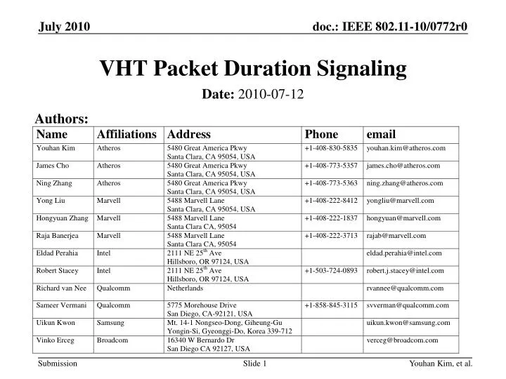 vht packet duration signaling