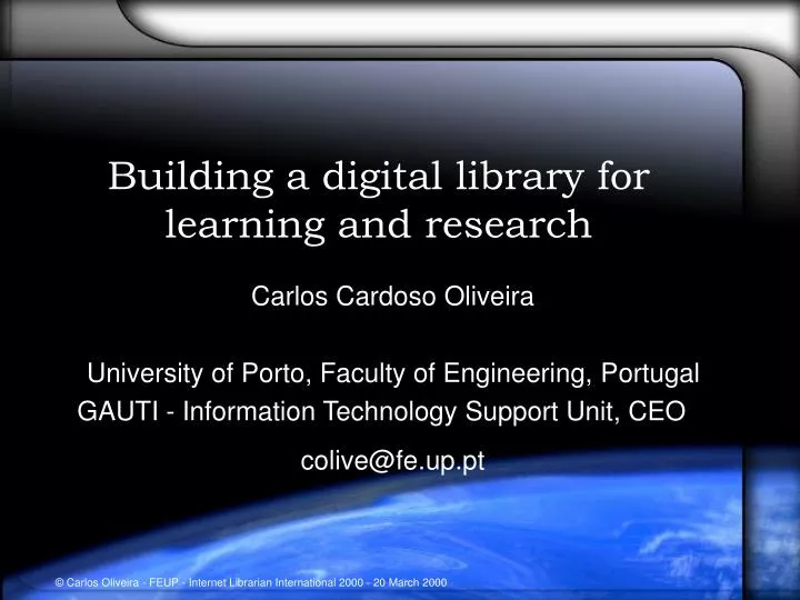 building a digital library for learning and research