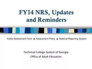 FY14 NRS, Updates and Reminders
