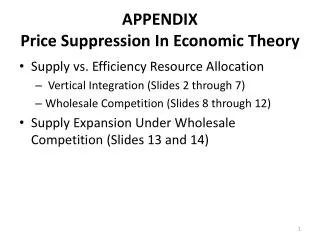 APPENDIX Price Suppression In Economic Theory