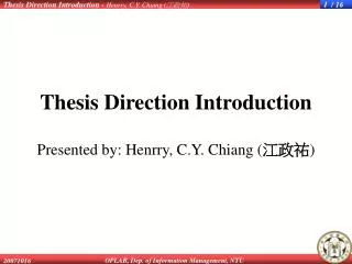 Thesis Direction Introduction