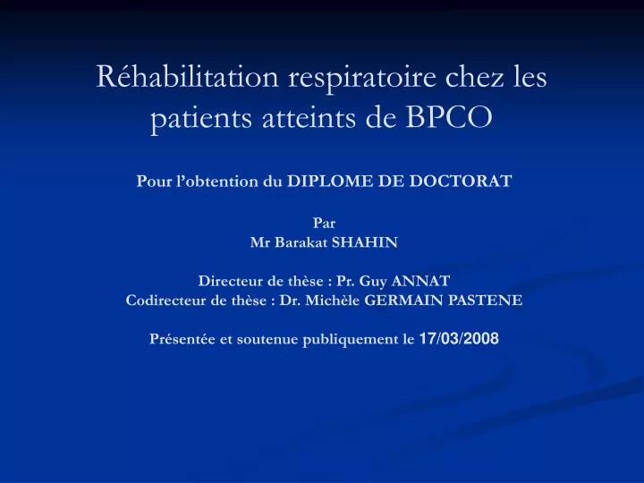 r habilitation respiratoire chez les patients atteints de bpco