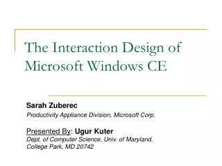 The Interaction Design of Microsoft Windows CE