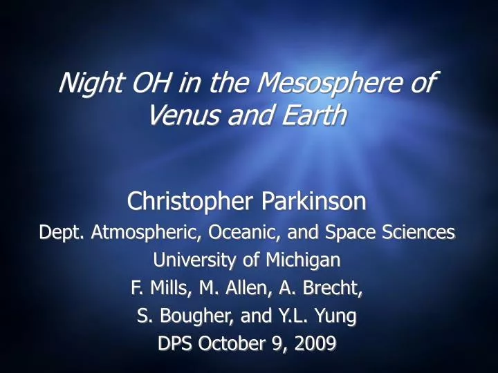 night oh in the mesosphere of venus and earth