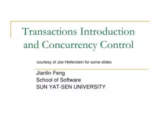 Transactions Introduction and Concurrency Control