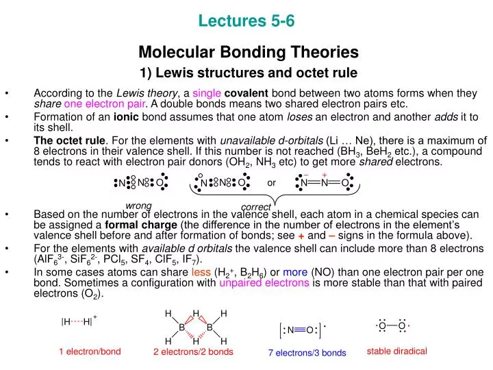 PPT - Lectures 5-6 Molecular Bonding Theories 1) Lewis structures and ...