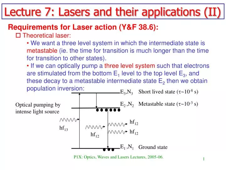 lecture 7 lasers and their applications ii