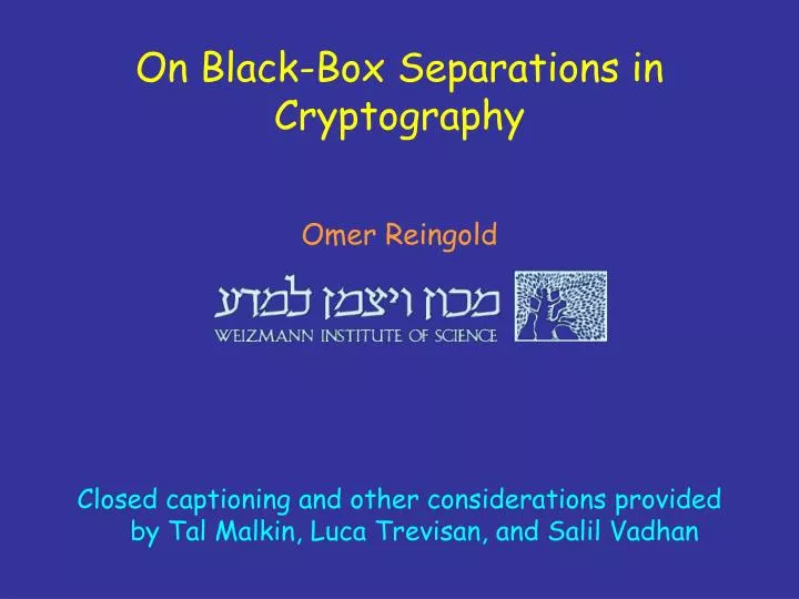 on black box separations in cryptography