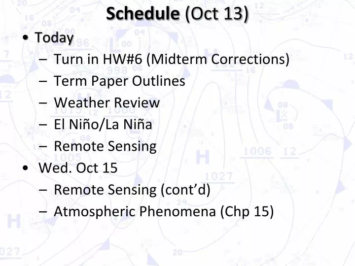 schedule oct 13