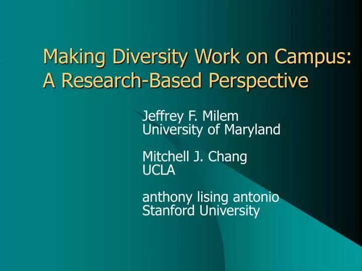 making diversity work on campus a research based perspective