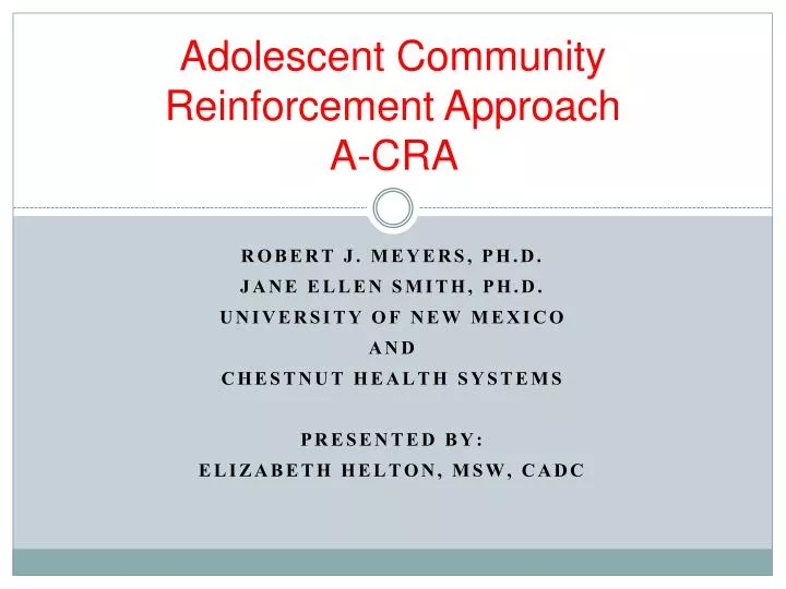 adolescent community reinforcement approach a cra
