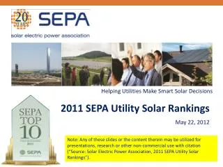 2011 SEPA Utility Solar Rankings May 22, 2012