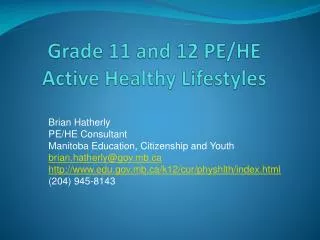 Grade 11 and 12 PE/HE Active Healthy Lifestyles