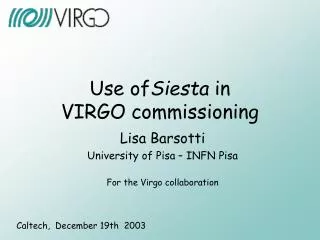 Use of Siesta in VIRGO commissioning