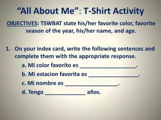 “ All About Me” : T-Shirt Activity