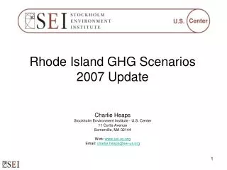 Rhode Island GHG Scenarios 2007 Update