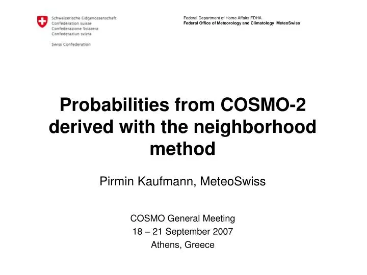 probabilities from cosmo 2 derived with the neighborhood method