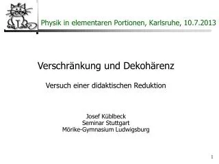 physik in elementaren portionen karlsruhe 10 7 2013