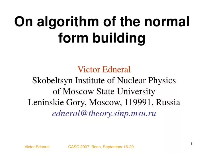on algorithm of the normal form building