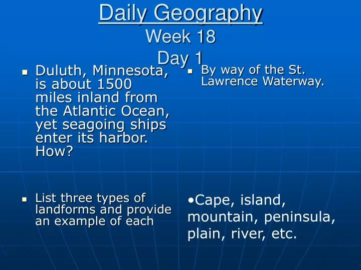 daily geography week 18 day 1