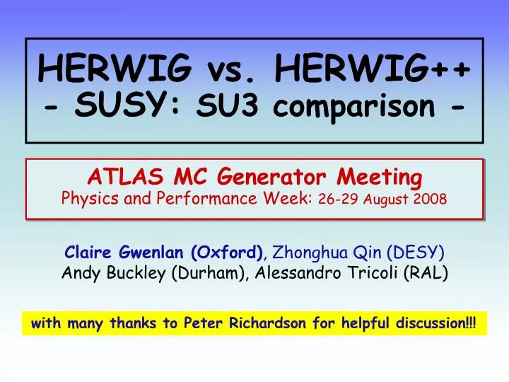 herwig vs herwig susy su3 comparison