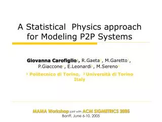 A Statistical Physics approach for Modeling P2P Systems