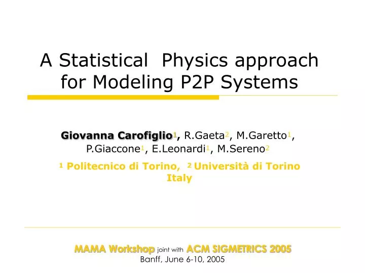 a statistical physics approach for modeling p2p systems