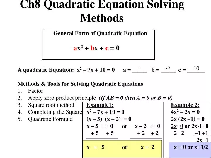 ch8 quadratic equation solving methods