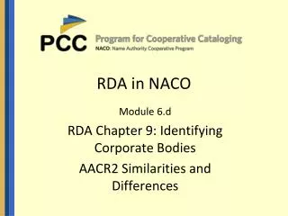 RDA in NACO