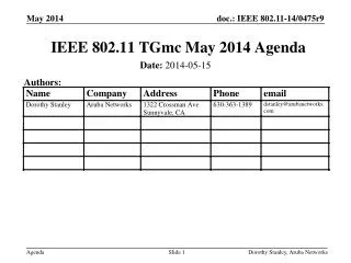 IEEE 802.11 TGmc May 2014 Agenda