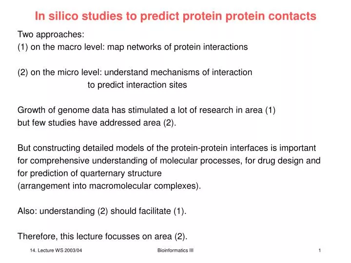 in silico studies to predict protein protein contacts