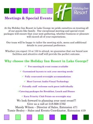 Meetings &amp; Special Events