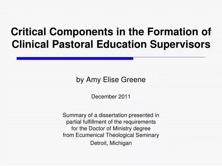critical components in the formation of clinical pastoral education supervisors