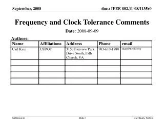 Frequency and Clock Tolerance Comments