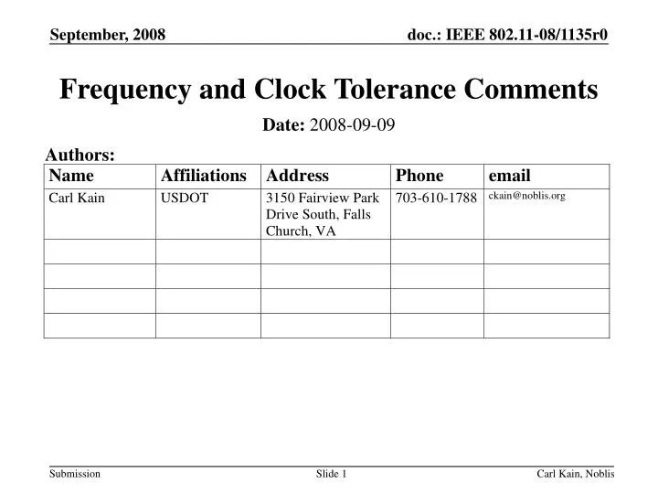 frequency and clock tolerance comments