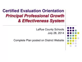 Certified Evaluation Orientation Principal Professional Growth &amp; Effectiveness System