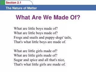 What Are We Made Of?