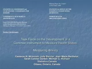 Task Force on the Development of a Common Instrument to Measure Health States: Measuring Anxiety