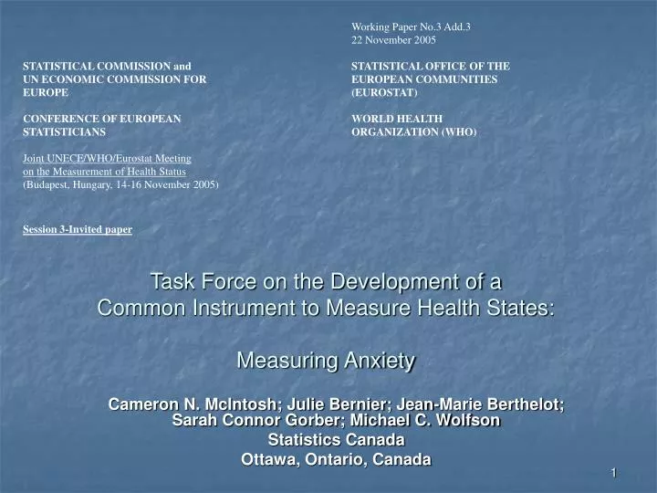 task force on the development of a common instrument to measure health states measuring anxiety