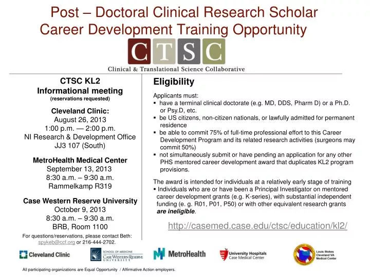 post doctoral clinical research scholar career development training opportunity