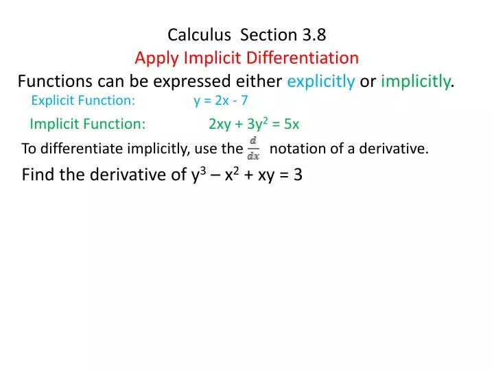 calculus section 3 8 apply i mplicit d ifferentiation