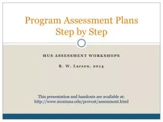 Program Assessment Plans Step by Step
