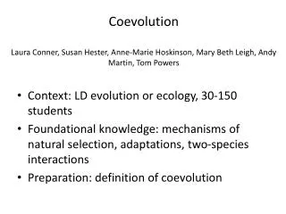 coevolution laura conner susan hester anne marie hoskinson mary beth leigh andy martin tom powers