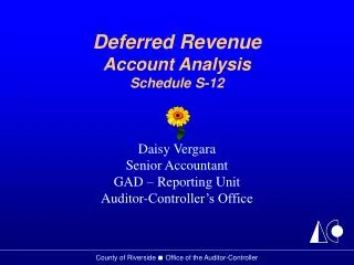 Deferred Revenue Account Analysis Schedule S-12