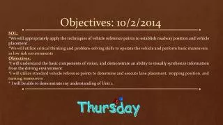 Objectives: 10/2/2014